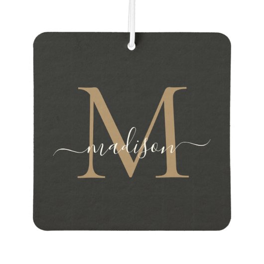 Einfache moderne Black Gold Monogram Chic Script N Autolufterfrischer (Vorderseite)