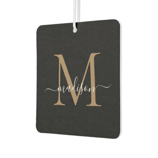 Einfache moderne Black Gold Monogram Chic Script N Autolufterfrischer (Links)