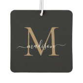 Einfache moderne Black Gold Monogram Chic Script N Autolufterfrischer (Rückseite)