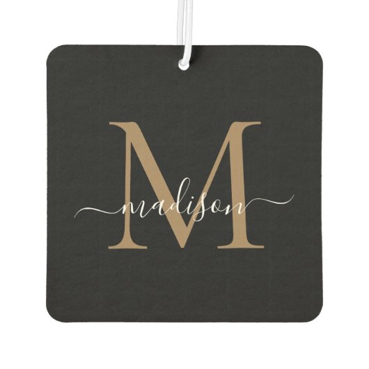 Einfache moderne Black Gold Monogram Chic Script N Autolufterfrischer (Rückseite)