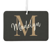 Einfache moderne Black Gold Monogram Chic Script N Autolufterfrischer (Rückseite)