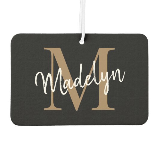 Einfache moderne Black Gold Monogram Chic Script N Autolufterfrischer (Rückseite)