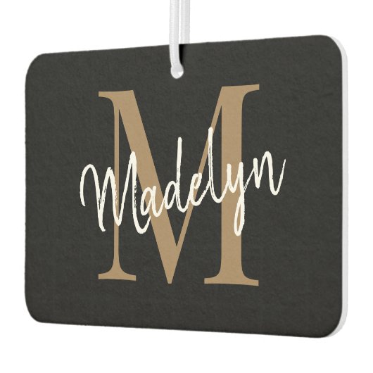 Einfache moderne Black Gold Monogram Chic Script N Autolufterfrischer (Links)