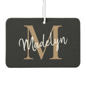 Einfache moderne Black Gold Monogram Chic Script N Autolufterfrischer (Vorderseite)