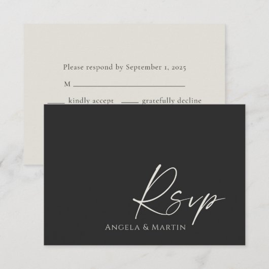 Einfache moderne Black Ivory Wedding RSVP Card (Vorne/Hinten)