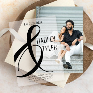 Einfache moderne BLACK Overlay-Hochzeit speichern  Pergament Einladungen