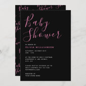 Einfache moderne Black & Pink Babydusche Einladung (Vorne/Hinten)