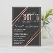 Einfache moderne Black Rose Gold Chic Linear Sweet Einladung (Stehend Vorderseite)