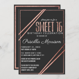 Einfache moderne Black Rose Gold Chic Linear Sweet Einladung