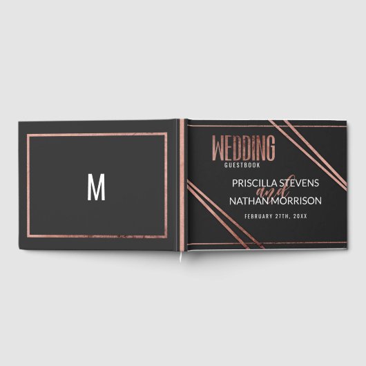 Einfache moderne Black Rose Gold Chic Lineare Hoch Gästebuch (Voll)