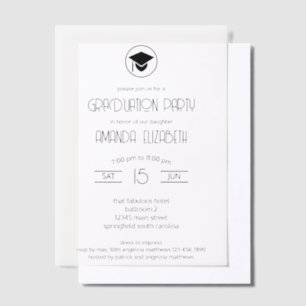 Einfache moderne Black Stylish Chic Graduation Par Pergament Einladungen