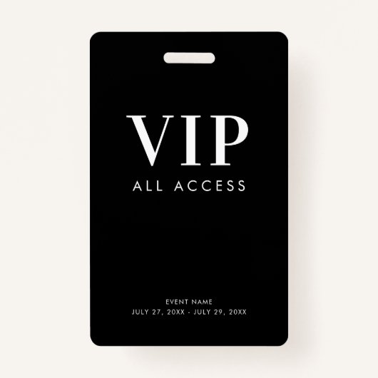 Einfache, moderne Black VIP All Access Pass Verans Ausweis (Vorderseite)