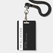 Einfache, moderne Black VIP All Access Pass Verans Ausweis (Rückseite mit Schlüsselband)
