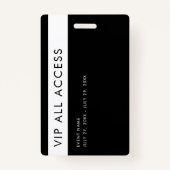 Einfache, moderne Black VIP All Access Pass Verans Ausweis (Rückseite)