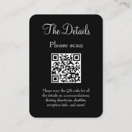 Einfache, moderne Black Wedding Details QR Code Begleitkarte