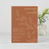 Einfache moderne Blätter Burnt Orange Wedding Einladung (Stehend Vorderseite)