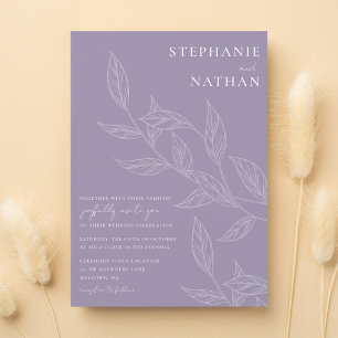 Einfache moderne Blätter Dusty Lavender Wedding Einladung