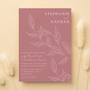 Einfache moderne Blätter Dusty Rose Wedding Einladung