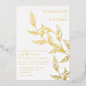 Einfache moderne Blätter White Wedding Gold Folieneinladung (Vorderseite)