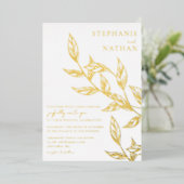 Einfache moderne Blätter White Wedding Gold Folieneinladung (Stehend vorne)