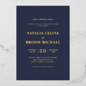 Einfache moderne blaue Hochzeit der Marine Folieneinladung (Vorderseite)