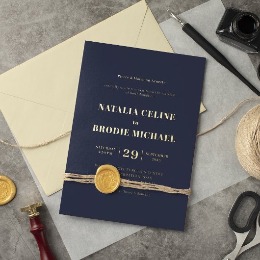 Einfache moderne blaue Hochzeit der Marine Folieneinladung