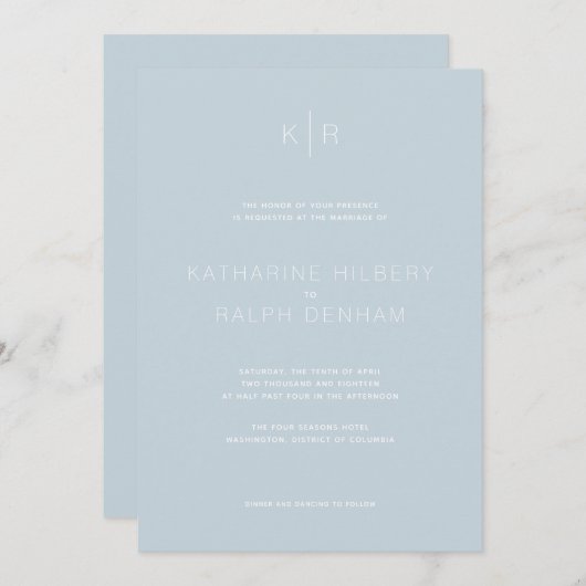Einfache, moderne, blaue Hochzeitsfeier Einladung (Vorne/Hinten)