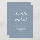 Einfache, moderne, blaue Hochzeitsfeier Einladung (Vorne/Hinten)