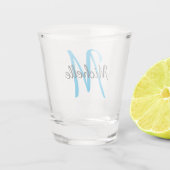 Einfache moderne Blaue Mit Monogramm Bezeichnung + Schnapsglas (Rückseite)