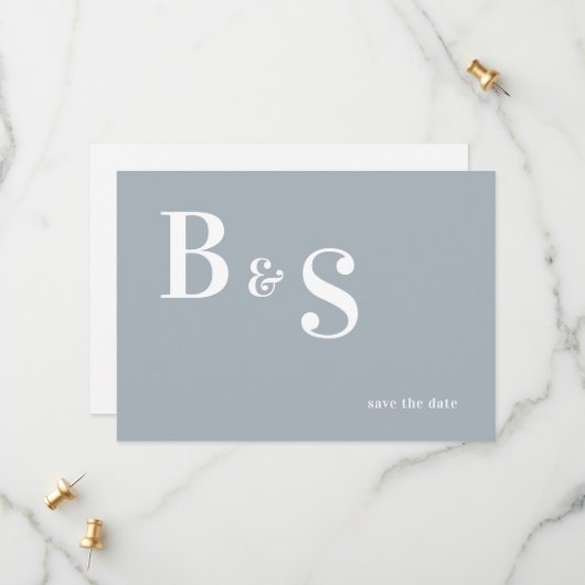 Einfache, moderne, blaue Monogramm QR Save the Dat Save The Date (Vorderseite/Rückseite Beispiel)