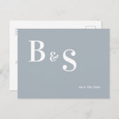 Einfache, moderne, blaue Monogramm Save the Date Q Postkarte