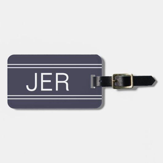 Einfache moderne Blaue Personalisierte Mit Monogra Gepäckanhänger (Vorderseite horizontal)