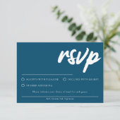 Einfache, moderne, blaue RSVP-Karte mit Speisekart Einladung (Stehend Vorderseite)