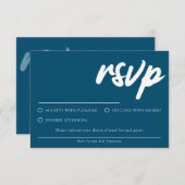 Einfache, moderne, blaue RSVP-Karte mit Speisekart Einladung (Vorne/Hinten)