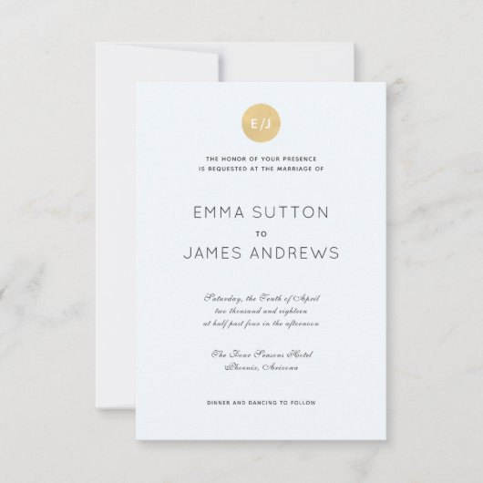 Einfache, moderne Blauen Gold-Hochzeit Einladung (Vorderseite)