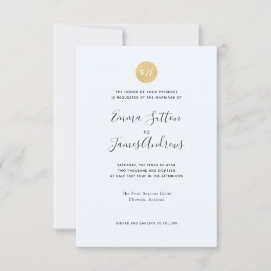 Einfache, moderne Blauen Gold-Hochzeit Einladung (Vorderseite)