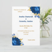 EINFACHE MODERNE BLUE FLORAL GOLD WHITE WEDD EINLADUNG (Stehend Vorderseite)
