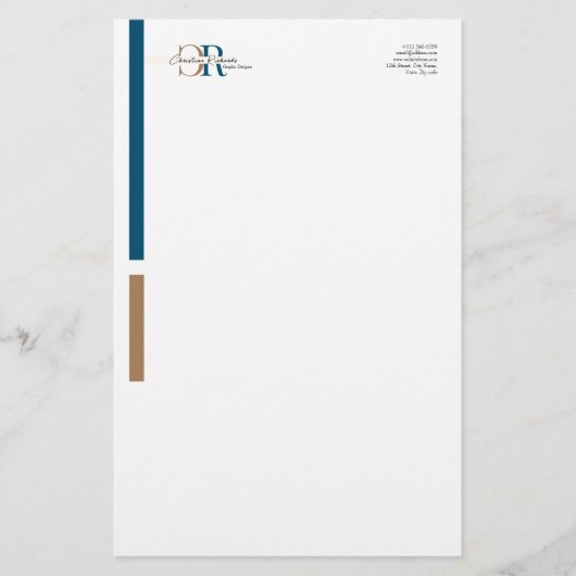 Einfache moderne Blue Gold Monogram Briefpapier (Vorderseite)