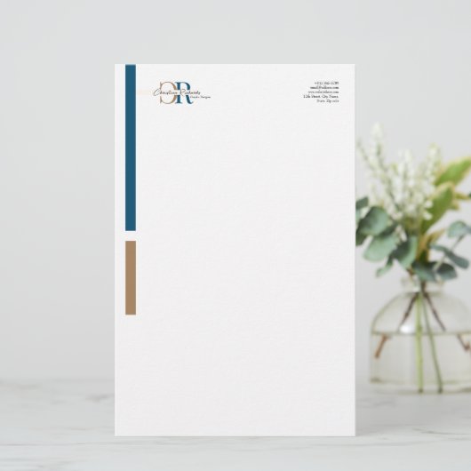 Einfache moderne Blue Gold Monogram Briefpapier (Stehend Vorderseite)