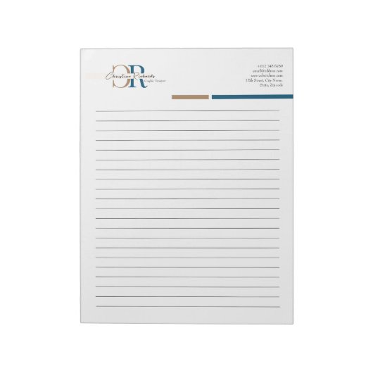 Einfache moderne Blue Gold Monogram Lined Business Notizblock (Rotiert)