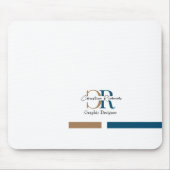 Einfache moderne Blue Gold Monogram Mousepad (Vorne)