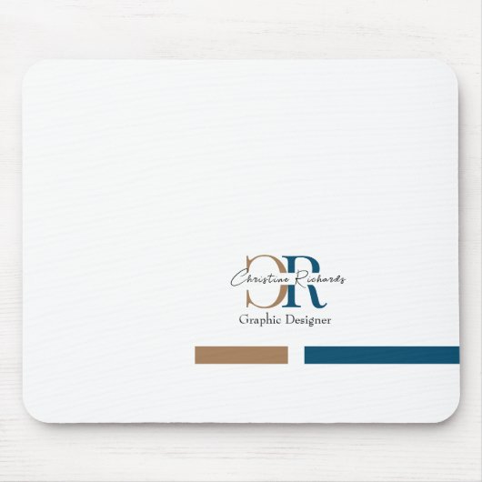 Einfache moderne Blue Gold Monogram Mousepad (Vorne)