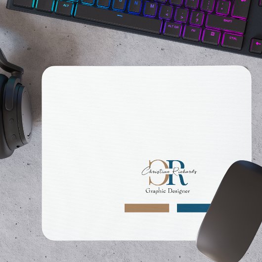 Einfache moderne Blue Gold Monogram Mousepad