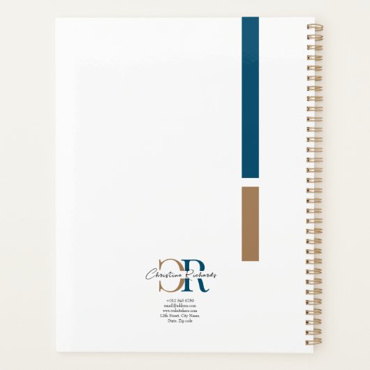 Einfache moderne Blue Gold Monogram Planer (Rückseite)