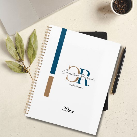 Einfache moderne Blue Gold Monogram Planer