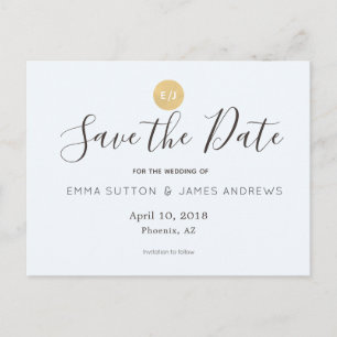 Einfache moderne Blue Gold Save the Date Postkarte