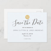 Einfache moderne Blue Gold Save the Date Postkarte (Vorne/Hinten)