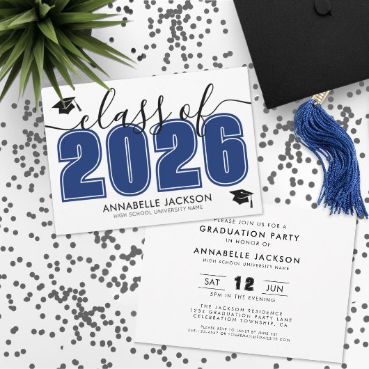 Einfache moderne Blue Graduation Party Einladung