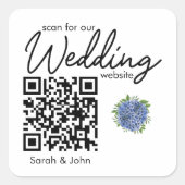 Einfache moderne Blue Hydrangea Wedding QR Code Quadratischer Aufkleber (Vorderseite)