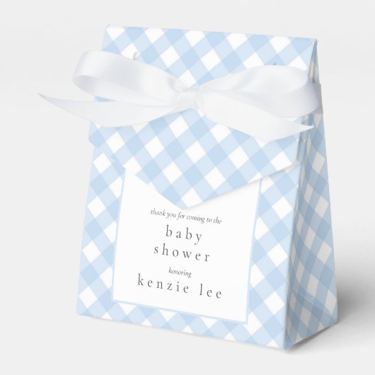 Einfache moderne Blue Kariert Bow Baby Dusche Geschenkschachtel (Vorderseite)